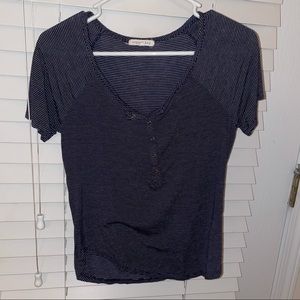 Stripped Button V-Neck T-Shirt